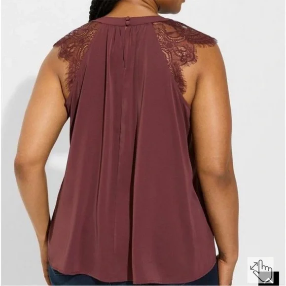 Torrid 2X Burgundy Sleeveless Lace Trim Blouse Top - Picture 5 of 11
